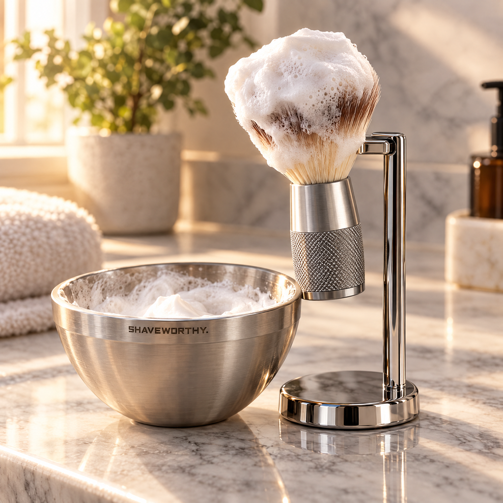 Shaveworthy shaving brush set with lather